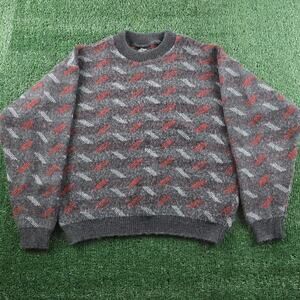 Grey and red patterned vintage wool sweater